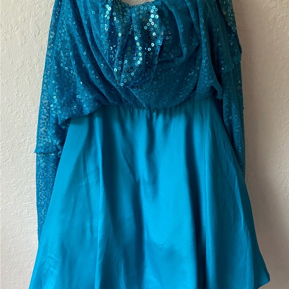 Vintage Y2K Betsey Johnson Prom Cocktail Dress Satin Sequins Ruched Teal Blue - Picture 5 of 9